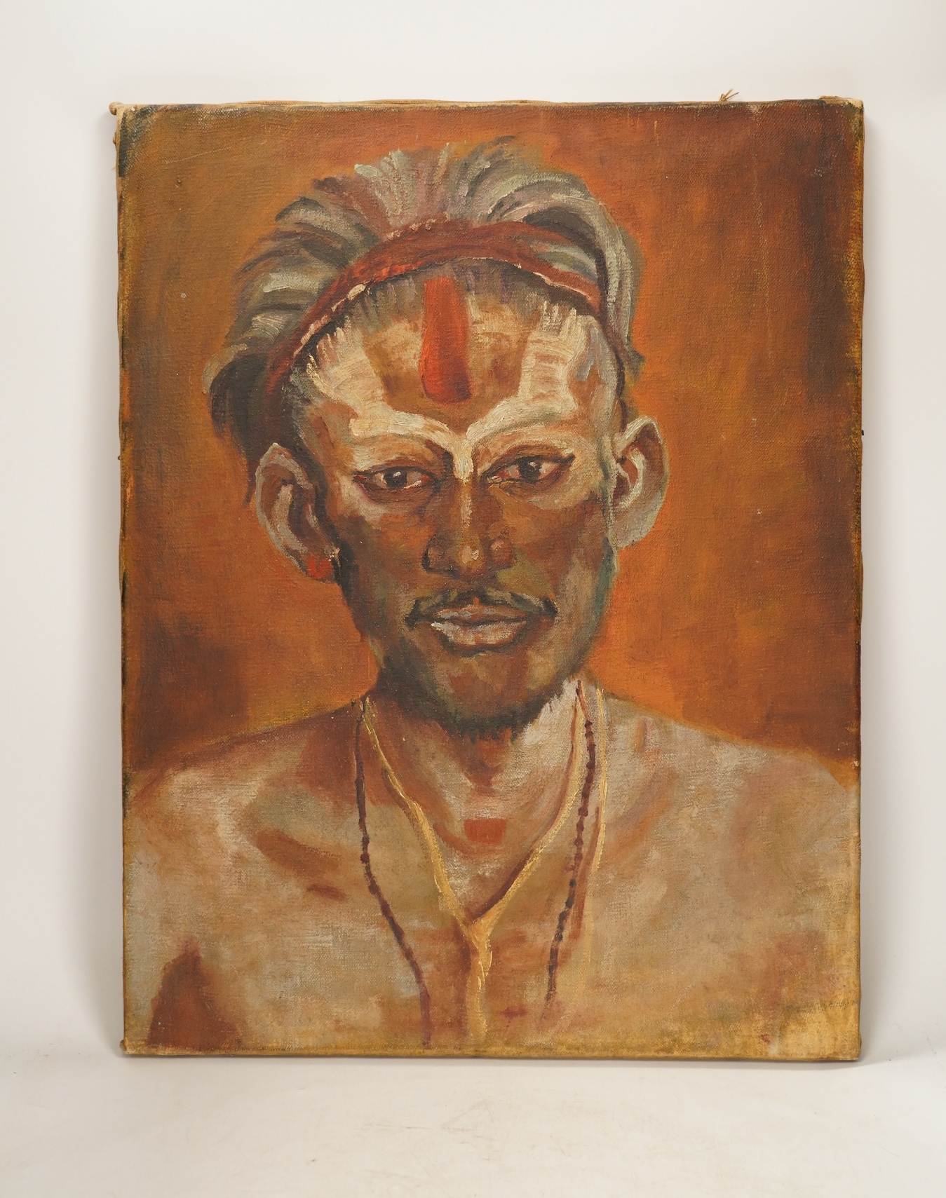 Ramen Roy (Indian), oil on canvas, Portrait of a gentleman, unsigned, details verso. Condition - fair